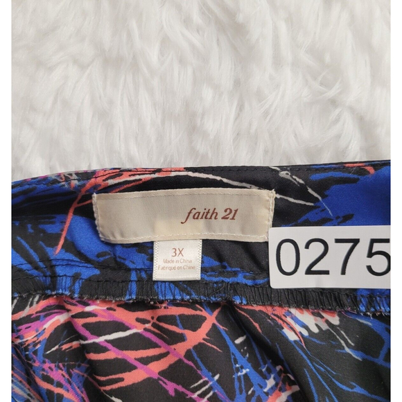 [275]Faith 21 Plus Sz 3X Black Blue Pink Feather Pattern Waist Fit Short Dress - Picture 4 of 7